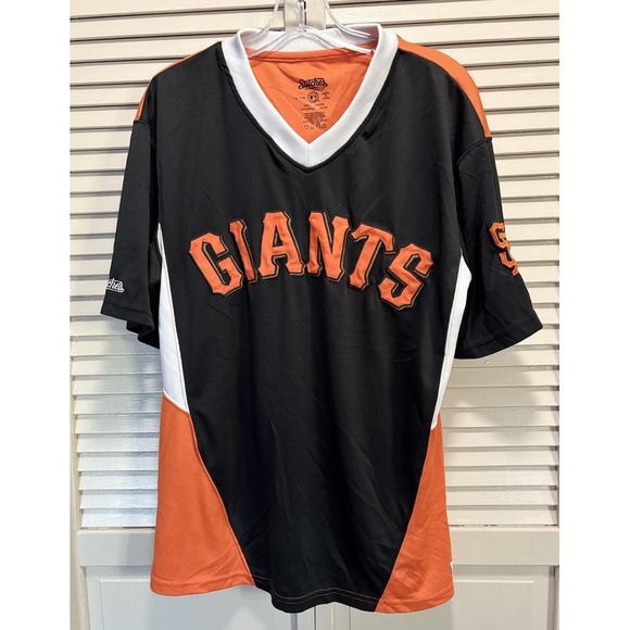 Stitches San Francisco Giants‎ Shirt Size Men's Medium Jersey Style Black Orange - Picture 1 of 9